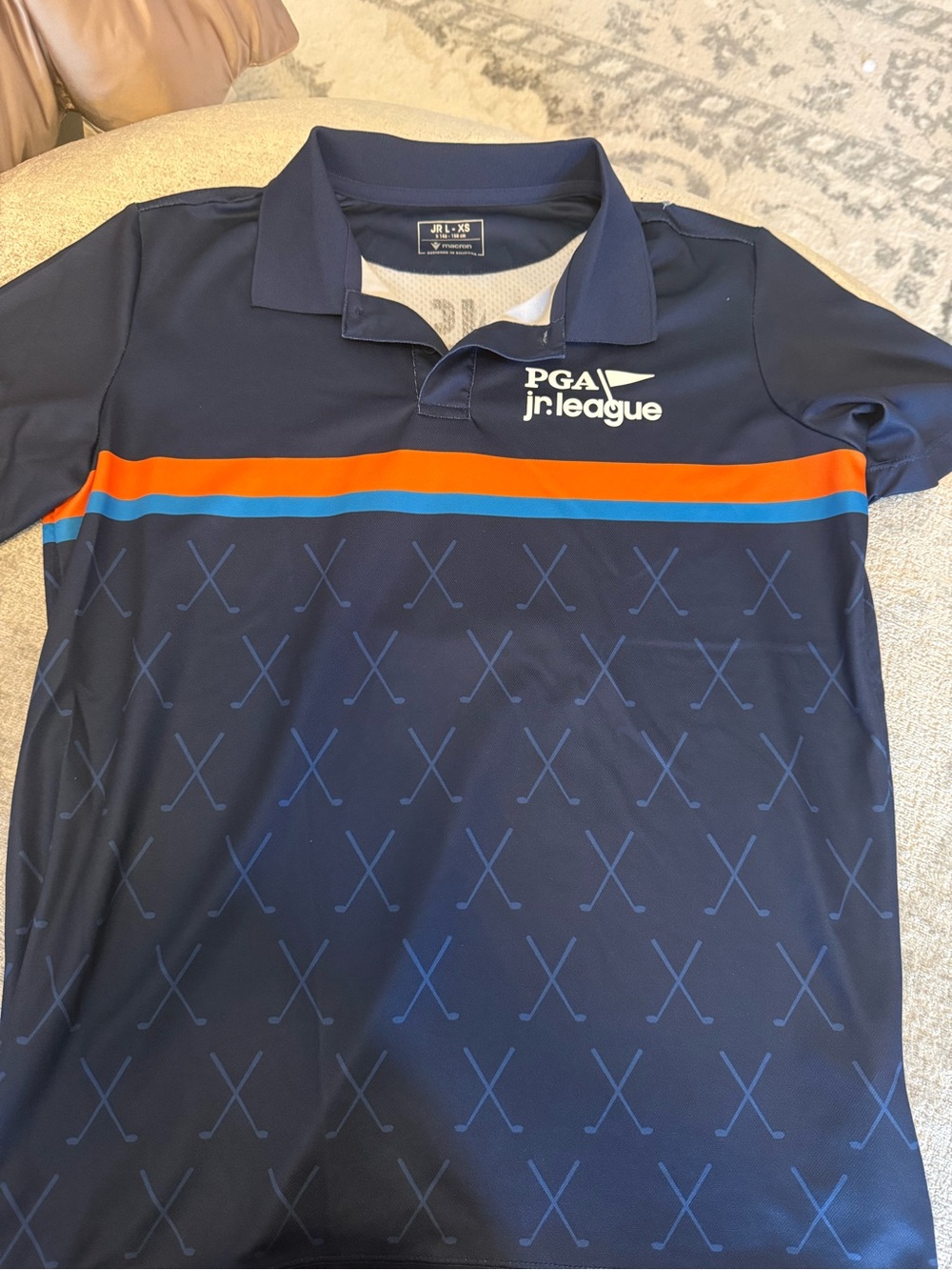 Macron PGA Jr League Navy Golf Polo Boys Large Orange Blue Jersey #4